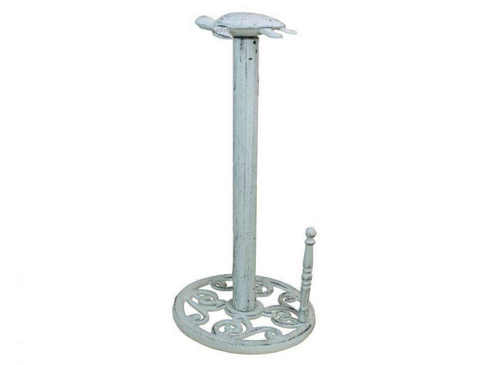 Whitewashed Cast Iron Sea Turtle Paper Towel Holder 13""