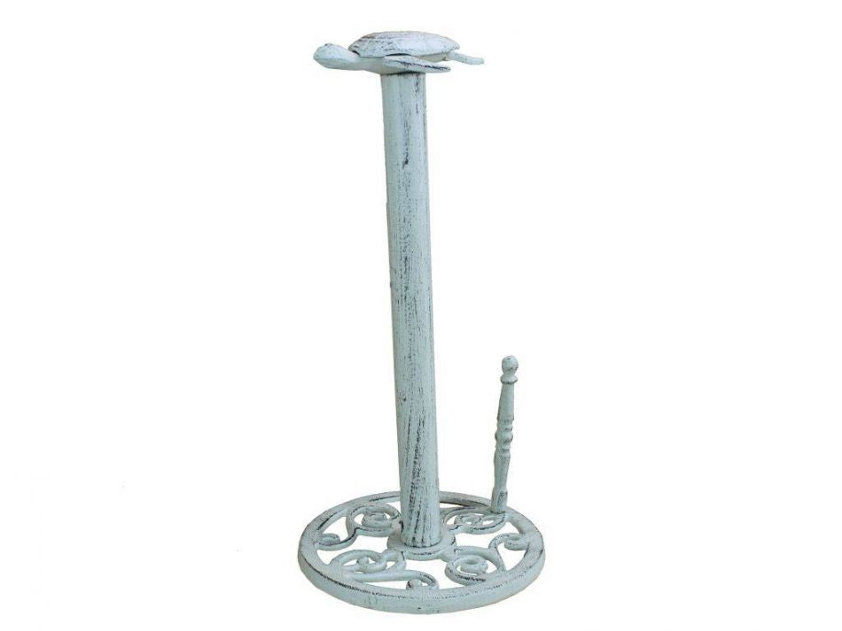 Whitewashed Cast Iron Sea Turtle Paper Towel Holder 13""