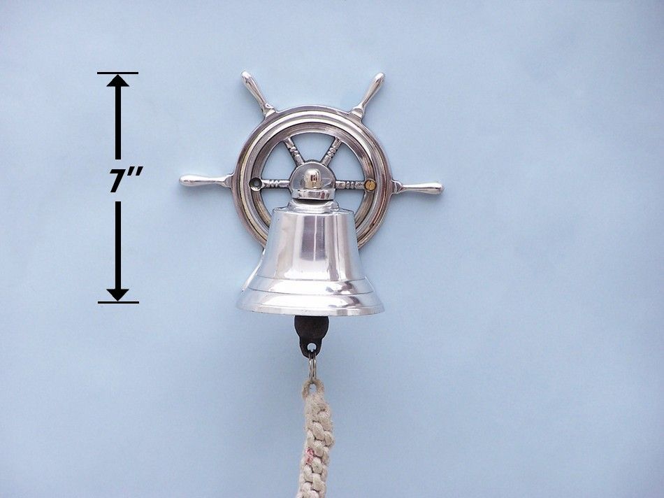 Chrome Hanging Ship Wheel Bell 7""
