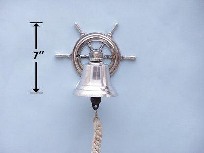 Chrome Hanging Ship Wheel Bell 7""