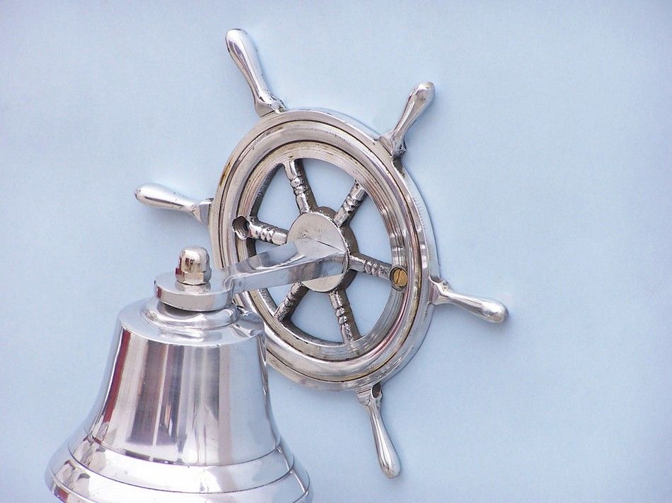 Chrome Hanging Ship Wheel Bell 7""
