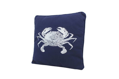 Navy Blue and White Crab Pillow 16""