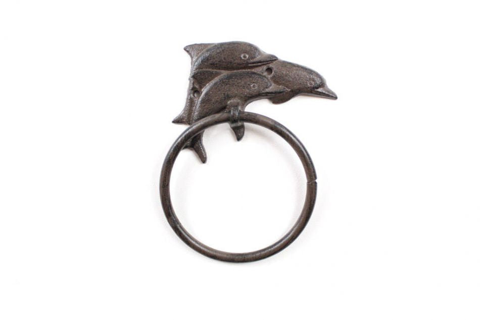 Cast Iron Decorative Dolphins Towel Holder 7""