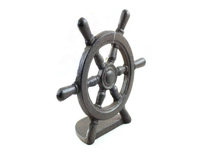 Cast Iron Ship Wheel Door Stopper 9""