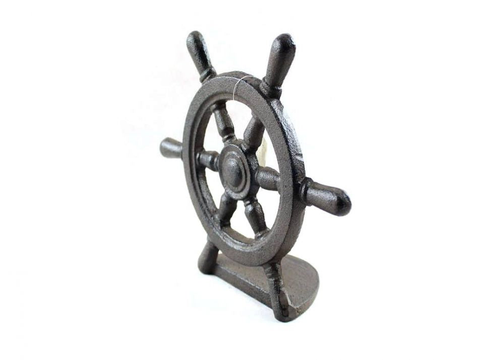 Cast Iron Ship Wheel Door Stopper 9""