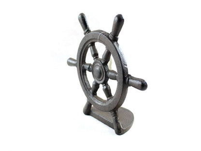 Cast Iron Ship Wheel Door Stopper 9""