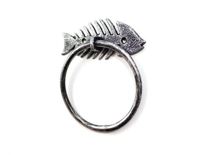 Rustic Silver Cast Iron Fish Bone Towel Holder 5.5""