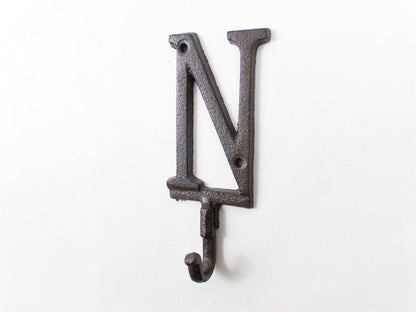 Cast Iron Letter N Alphabet Wall Hook 6""