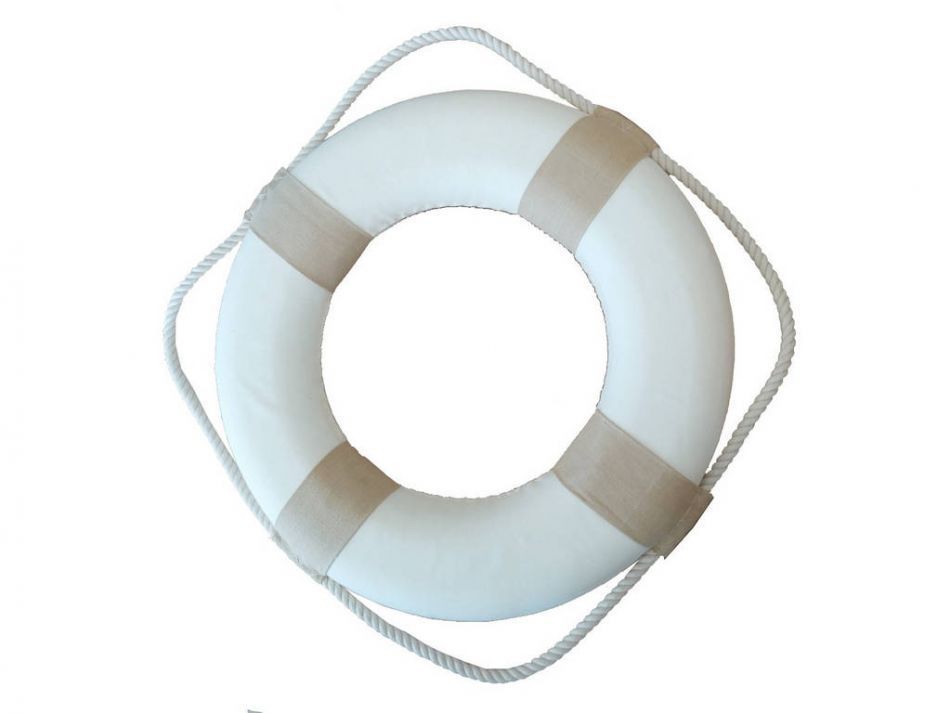 Classic White Decorative Lifering 2(L)"" with Tan Bands