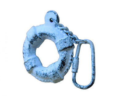 Rustic Dark Blue Whitewashed Cast Iron Lifering Key Chain 5""