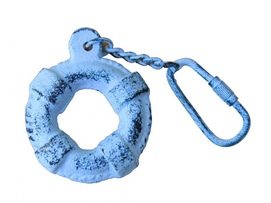 Rustic Dark Blue Whitewashed Cast Iron Lifering Key Chain 5""