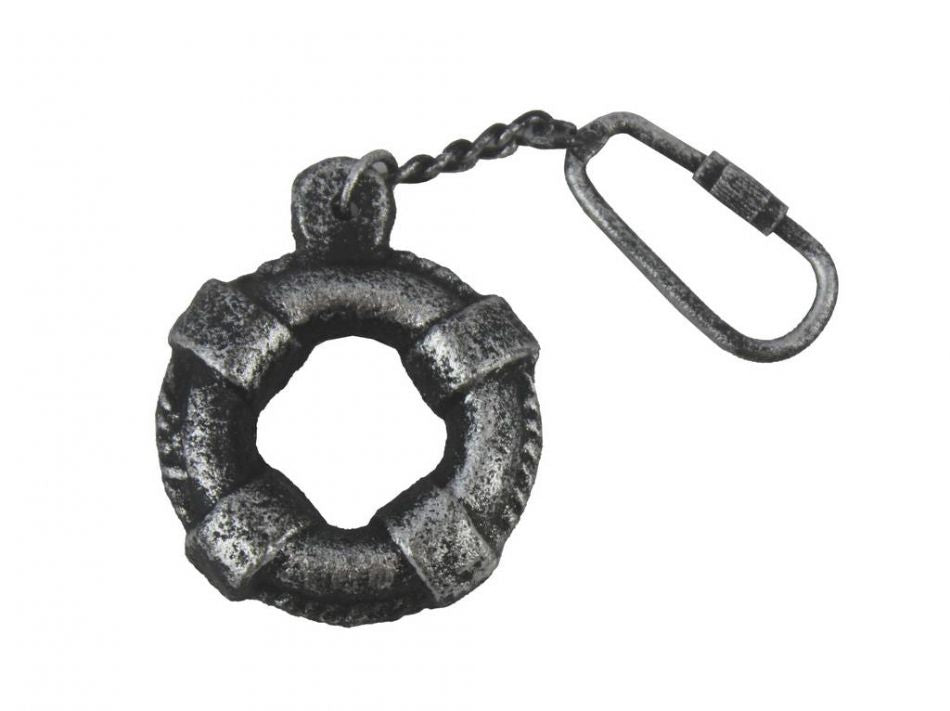 Antique Silver Cast Iron Lifering Key Chain 5""