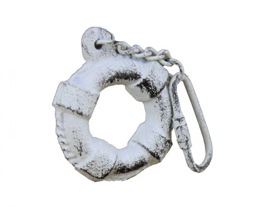 Rustic Whitewashed Cast Iron Lifering Key Chain 5""