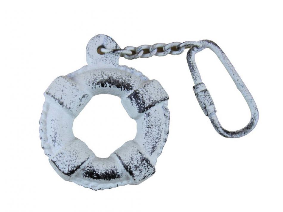 Rustic Whitewashed Cast Iron Lifering Key Chain 5""