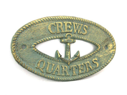 Antique Bronze Cast Iron Crews Quarters with Anchor Sign 8""