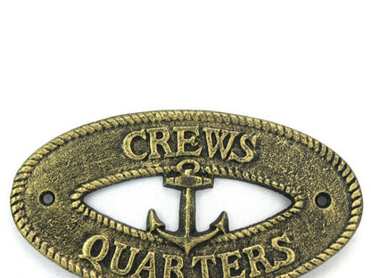 Antique Gold Cast Iron Crews Quarters with Anchor Sign 8""