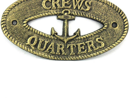 Antique Gold Cast Iron Crews Quarters with Anchor Sign 8""