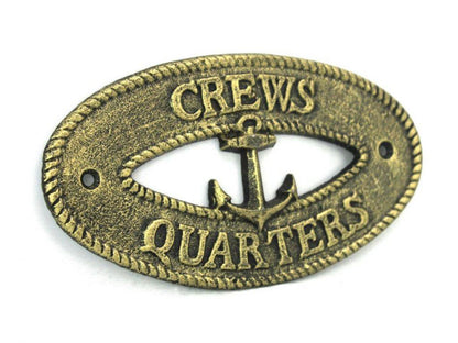 Antique Gold Cast Iron Crews Quarters with Anchor Sign 8""