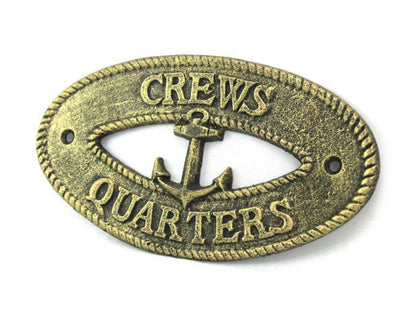 Antique Gold Cast Iron Crews Quarters with Anchor Sign 8""