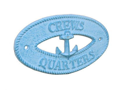Light Blue Whitewashed Cast Iron Crews Quarters with Anchor Sign 8""