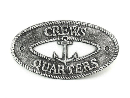 Antique Silver Cast Iron Crews Quarters with Anchor Sign 8""