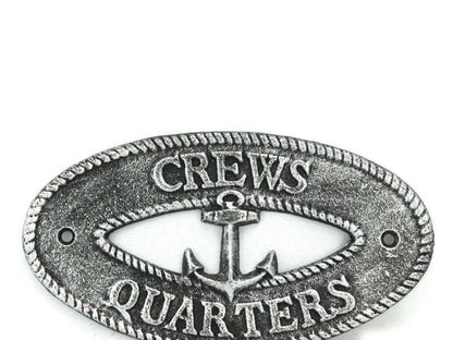 Antique Silver Cast Iron Crews Quarters with Anchor Sign 8""