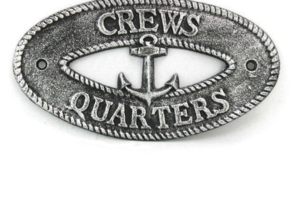 Antique Silver Cast Iron Crews Quarters with Anchor Sign 8""