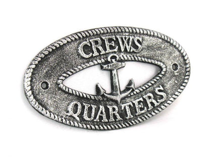 Antique Silver Cast Iron Crews Quarters with Anchor Sign 8""