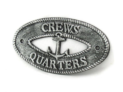 Antique Silver Cast Iron Crews Quarters with Anchor Sign 8""