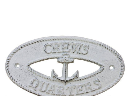 Whitewashed Cast Iron Crews Quarters with Anchor Sign 8""
