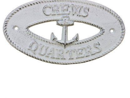 Whitewashed Cast Iron Crews Quarters with Anchor Sign 8""