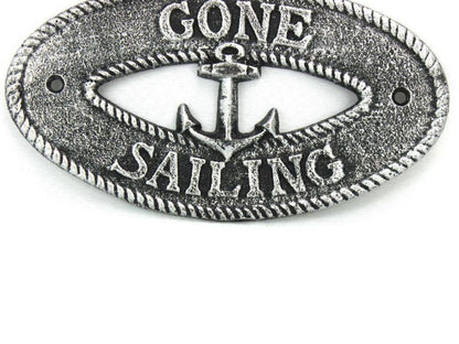 Antique Silver Cast Iron Gone Sailing with Anchor Sign 8""