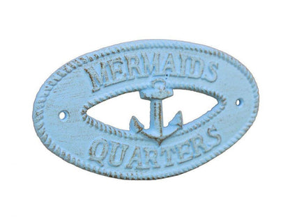 Rustic Light Blue Cast Iron Mermaids Quarters with Anchor Sign 8""