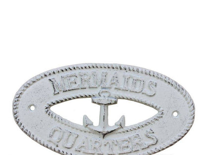 Whitewashed Cast Iron Mermaids Quarters with Anchor Sign 8""
