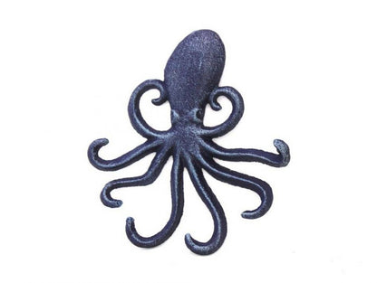Rustic Dark Blue Cast Iron Wall Mounted Decorative Octopus Hooks 7""