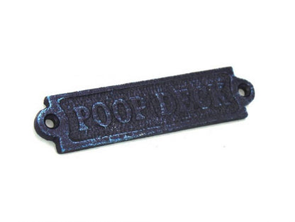 Rustic Dark Blue Cast Iron Poop Deck Sign 6""