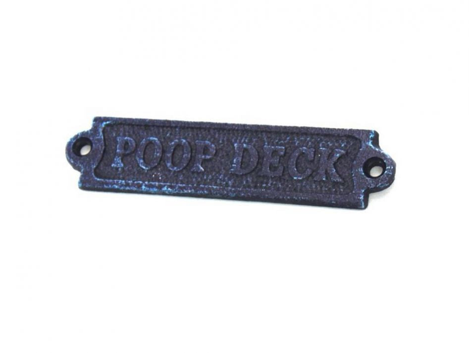 Rustic Dark Blue Cast Iron Poop Deck Sign 6""