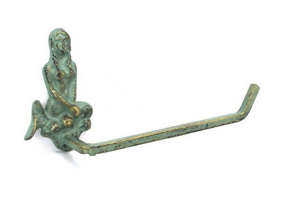 Antique Bronze Cast Iron Mermaid Toilet Paper Holder 10""