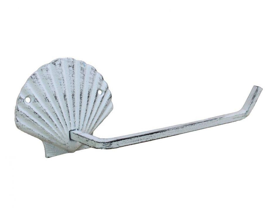 Whitewashed Cast Iron Shell Hand Towel Holder 10""