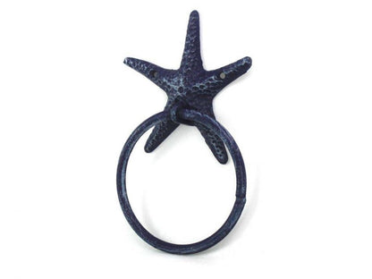 Rustic Dark Blue Cast Iron Starfish Towel Holder 8.5""