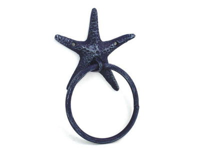 Rustic Dark Blue Cast Iron Starfish Towel Holder 8.5""