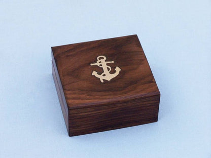 Antique Brass Beveled Lensatic Compass w/ Rosewood Box 4""