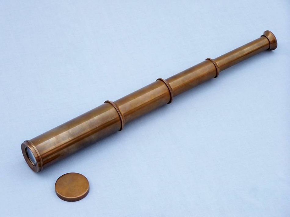 Deluxe Class Antique Brass Captains Spyglass Telescope 15"" with Rosewood Box