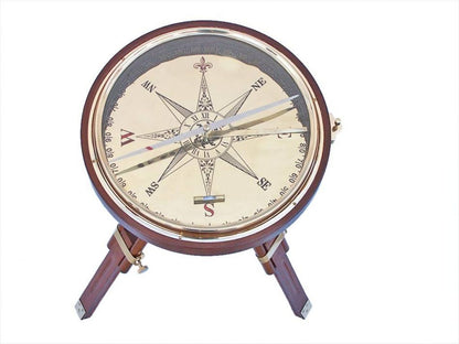 Decorative Wooden Brass Compass Table 23""