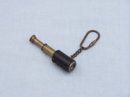 Antique Brass with Leather Spyglass Key Chain 6""