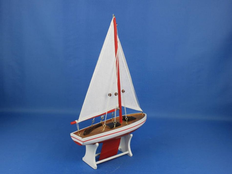Wooden It Floats 12"" - Red Floating Sailboat Model