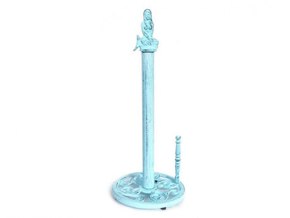 Rustic Dark Blue Whitewashed Cast Iron Mermaid Paper Towel Holder 16""