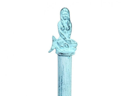 Rustic Dark Blue Whitewashed Cast Iron Mermaid Paper Towel Holder 16""
