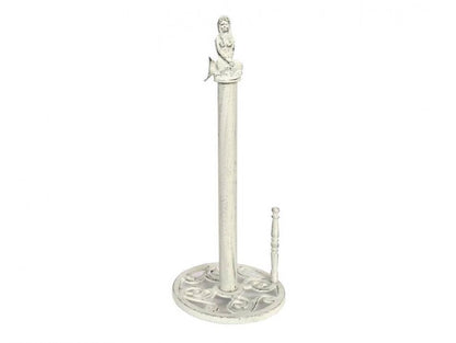 Whitewashed Cast Iron Mermaid Paper Towel Holder 16""