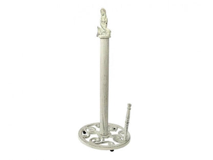 Whitewashed Cast Iron Mermaid Paper Towel Holder 16""